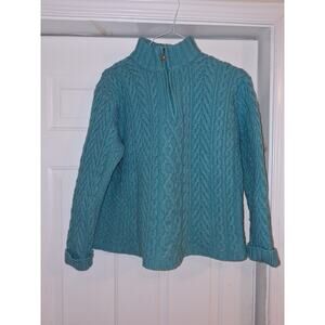 Aran Crafts Cable Knit Zip Up Merino Wool Sweater L Womens Fisherman